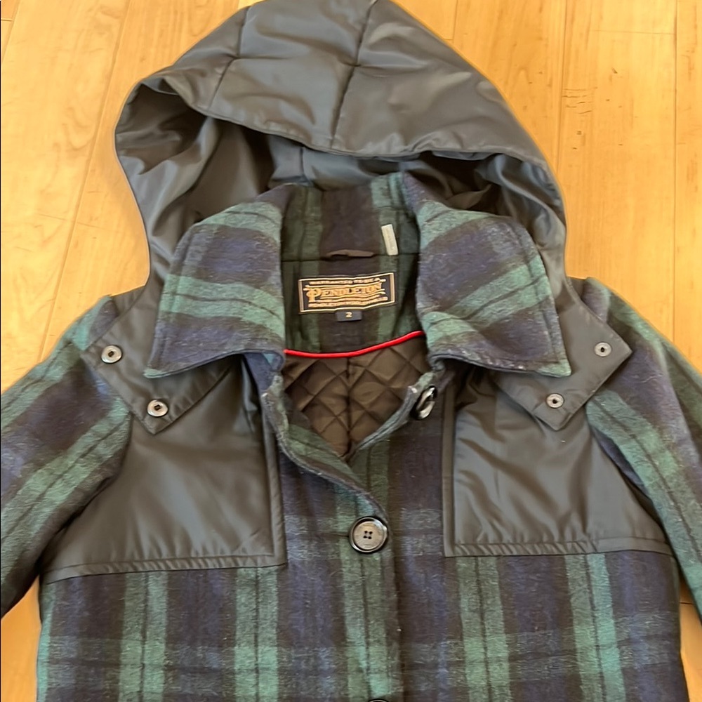 Pendleton Blue and Green Plaid Trench Coat size 2 - Picture 6 of 15